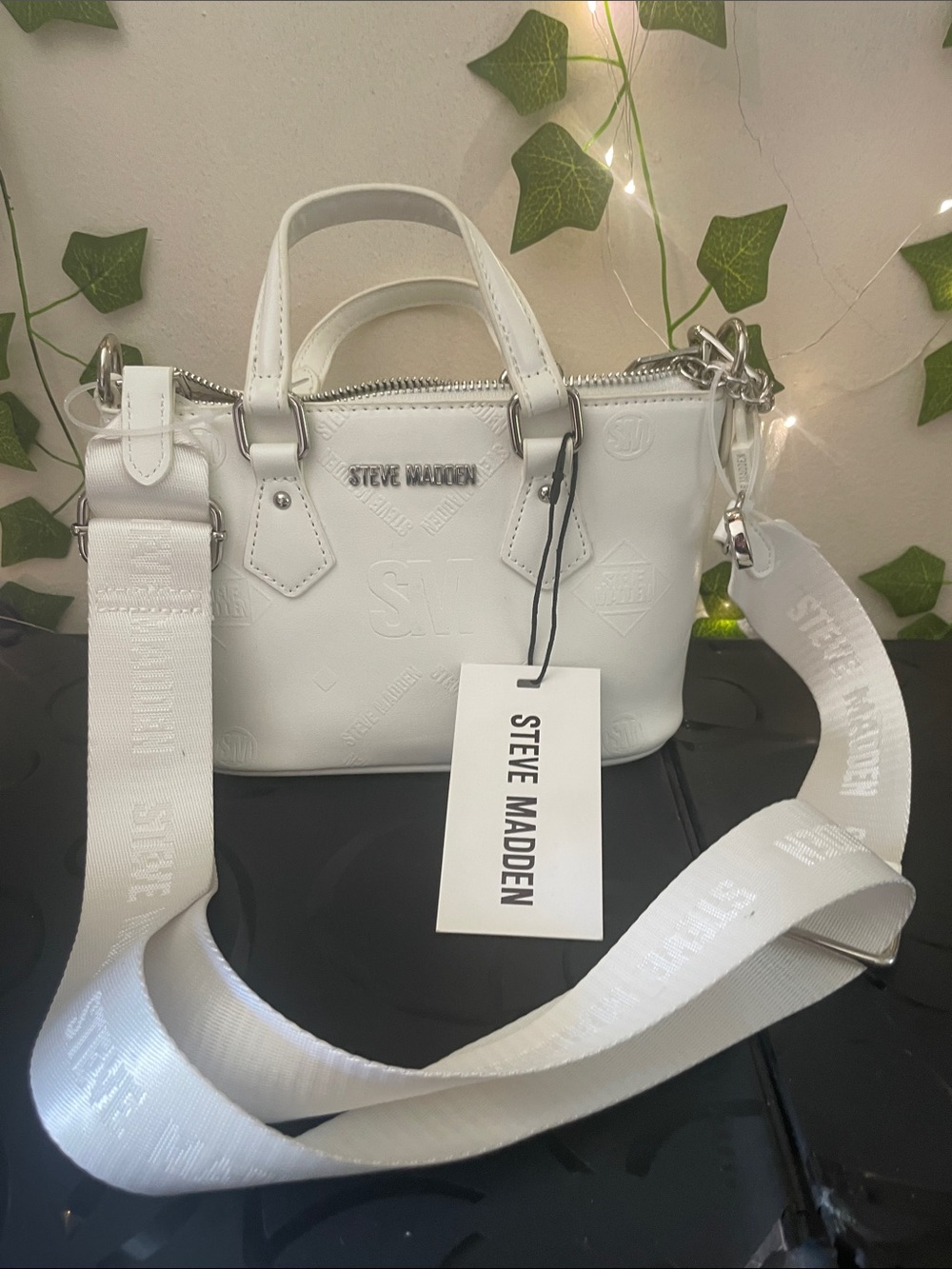Steve Madden White Embossed Mini Satchel Crossbody